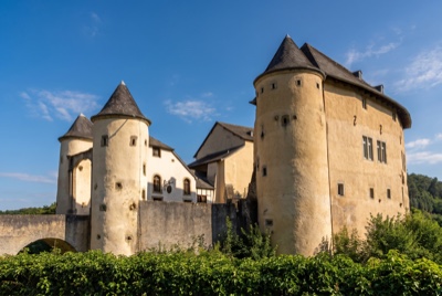 Château de Bourglinster castle exterior at golden hour, Junglinster